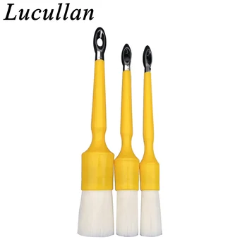 Lucullan, 3 комплекта прочных автомобильных щеток для детализации деталей из белого нейлонового ворса для предварительной мойки и скребков для кожи в салоне.