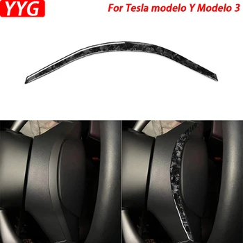Для Tesla Модель Y 2020 + модель 3 17-22 Кованые накладки на верхнюю часть рулевого колеса из углеродного волокна, аксессуары для интерьера автомобиля, наклейка