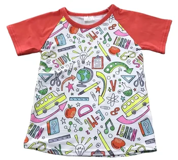 Летняя бутик-футболка с рукавами реглан для мальчиков из коллекции Back to School с канцелярским принтом