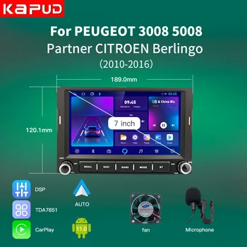 Kapud Android 11 GPS Автомобильный Мультимедийный Видеоплеер CarPlay AUTO 4G Для PEUGEOT 3008 5008 Partner CITROEN Berlingo 2010-2016