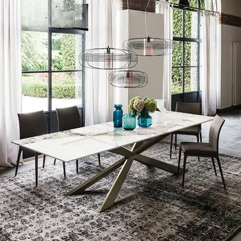 Изготовленная на заказ в Италии Роскошная комбинация обеденного стола и стула Rock Board Современный Простой Прямоугольный Большой обеденный стол Villa Mesa
