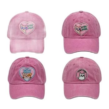 Корейская папина шляпа из промытого хлопка, розовая бейсболка, приталенная кепка дальнобойщика, Мультяшная бейсболка Snapback для женщин