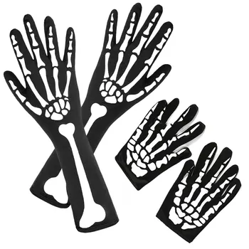 2 Пары Хеллоуинских Перчаток-Скелетов с Рукавом-Скелетом на Руку, Перчатки-Скелеты с Длинными Пальцами на Руках для Детей и Взрослых