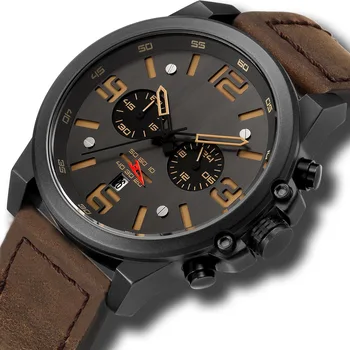 Мужские часы Модные Кожаные кварцевые Мужские часы Дата Деловые Спортивные Мужские наручные часы Montre Homme