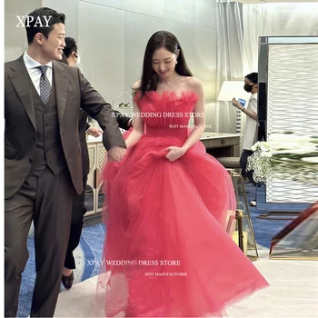 XPAY Корейские Розовые Длинные Свадебные платья, Тюлевый плиссированный корсет без бретелек, Свадебные платья длиной до пола, Сексуальное платье невесты со шлейфом