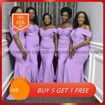 Африканские женские фиолетовые платья подружек невесты с открытыми плечами, кружевной топ Русалки, Большие размеры, Vestidos, Длинное платье для выпускного вечера, платья для свадебной вечеринки