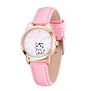 Мультяшные часы Стильные красивые светящиеся часы из сплава мультяшные часы с кошачьими ушками в подарок девочкам