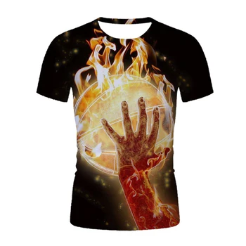 Баскетбольные футболки Flame с 3D принтом, уличная одежда для мужчин и женщин, Спортивная Повседневная модная футболка оверсайз Harajuku, Детские футболки, топы, одежда