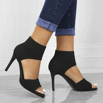 Женские Новые дизайнерские вязаные босоножки на высоком каблуке, лето 2023, женские сандалии на толстом каблуке с квадратным носком, сексуальные босоножки, Черные вечерние туфли