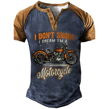 Мужские футболки Henley оверсайз с V-образным вырезом, плотный хлопок, мужская одежда с 3D винтажной мотоциклетной графикой, уличная повседневная одежда с алфавитом