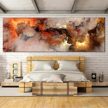 Скандинавский плакат Оранжево-белая текстура дыма Абстрактные облака Холст Настенная картина для гостиной Настенная роспись Современная простая комната