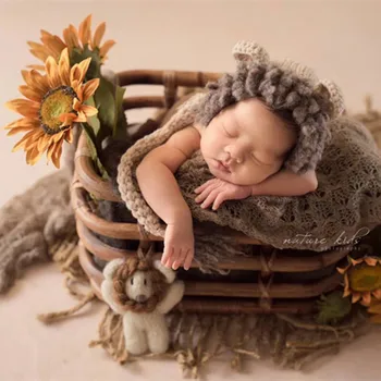 Реквизит для фотосъемки в виде шапки со львом для новорожденных, вязаная шапка с игрушечным чучелом Оленя, шапочка для мальчика и девочки, реквизит для фотосъемки в виде животного, игрушка