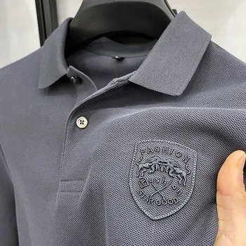 Высококачественная мужская рубашка поло с вышивкой 2023, весна / лето, новая высококачественная деловая повседневная спортивная футболка поло с коротким рукавом на шее
