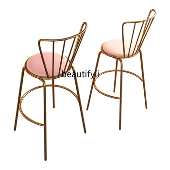 zqSimple Золотой барный стул Высокий стул с креативной скандинавской спинкой Домашний барный стул на стойке регистрации Обеденный стул