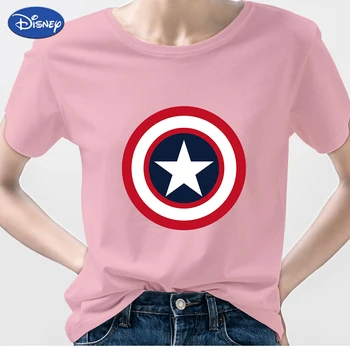 Футболка Marvel, футболка с Капитаном Америкой, Женская футболка Disney для начинающих, принт с круглым вырезом и коротким рукавом, Летний Испанский Розовый топ 2022, Оптовая продажа