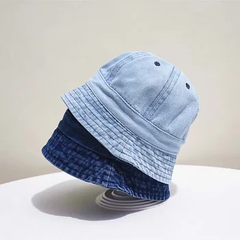 Детская джинсовая панама, сезон: весна-лето, складные Детские шляпы-козырьки, Корейская однотонная кепка рыбака для мальчиков и девочек 2-4 лет