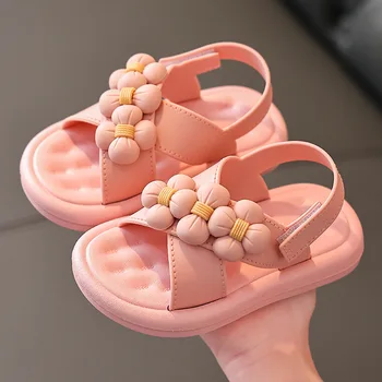 Летние сандалии для маленьких девочек 2023 года, новые Простые Милые Розово-зеленые Детские сандалии для малышей, мягкая повседневная школьная обувь для малышей