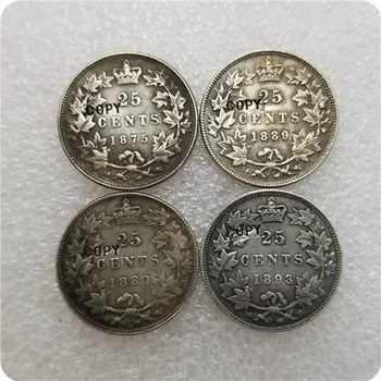 МОНЕТЫ-КОПИИ 1875,1880,1889,1893 канадских 25 центов