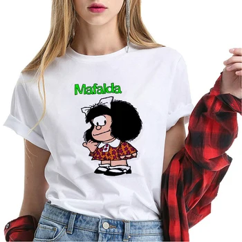 Женская футболка с рисунком Мафальды, женская футболка Harajuku, Кавайная футболка, топы, Модная футболка С круглым вырезом, Уличная одежда