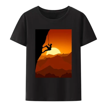 Скалолазы В лучах заходящего солнца Хлопковые футболки Y2k Climb More Worry Less Humor, Мужские футболки С круглым вырезом И коротким рукавом