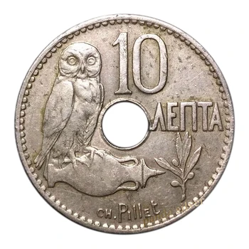 Греция 10 Лепта, 1912 г., состояние F Использованная монета для коллекции