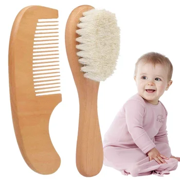 2 шт./комплект, детская шерстяная щетка для волос с деревянной расческой для массажа bebe, набор инструментов для ухода за ребенком, набор щеток и гребней для волос, щетки для волос