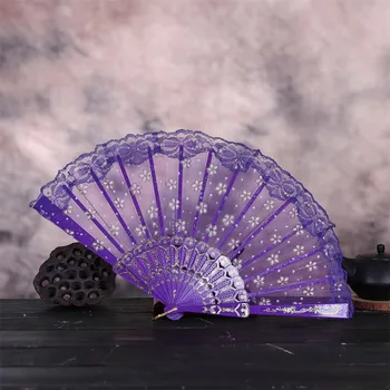 Винтажный складной веер с кружевным китайско-японским рисунком, веера для рукоделия, танцевальный ручной веер, украшения для дома своими руками
