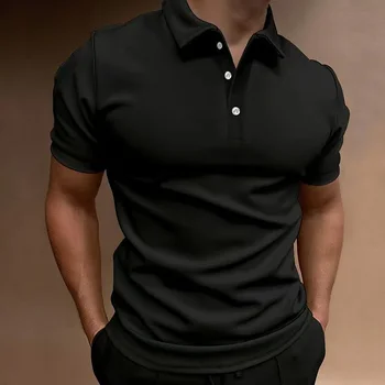 Новая мужская Однотонная рубашка Поло с принтом, Рубашка Поло с короткими рукавами и лацканами, Мужская футболка, Повседневные Уличные Летние Мужские топы 2023