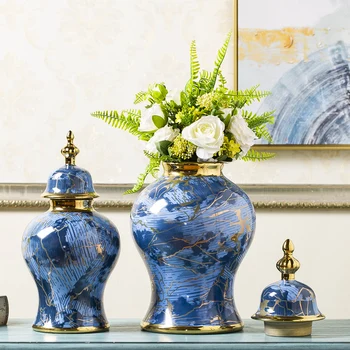 Керамические украшения в виде вазы в европейском стиле из имбирной банки, роскошные украшения для дома, Легкие Роскошные аксессуары для цветочных композиций из сушеных цветов