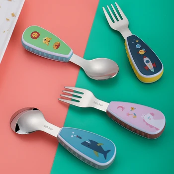 Мультяшный набор посуды Ложка для приготовления пищи, Десертная вилка для кормления детей, детские гаджеты, детские столовые приборы для детей
