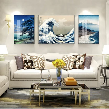 Картинки для гостиной, Восточный декор для дома, Винтажный японский пейзаж, плакатные принты, волна, Канагава, Художественная роспись на холсте, стена