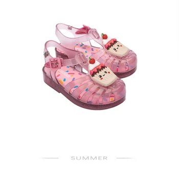 Новые желейные туфли Mini Melissa 2023, летние сандалии для девочек, модные пляжные сандалии для малышей, обувь для конфет, нескользящая