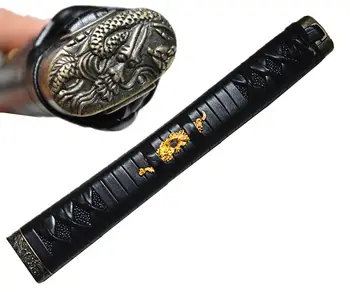Изысканная ручка Tsuka ручной работы из черной кожи 26 см для японского меча Samurai Katana