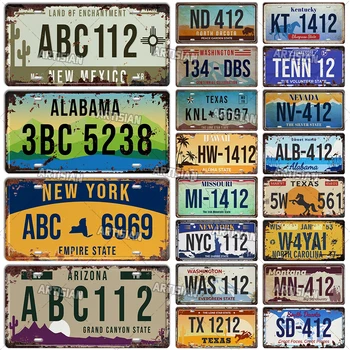 Артисианский Классический номерной знак штата США, Американская регистрация старинного автомобиля, Ржавый Номерной знак, Декоративная металлическая вывеска, декор стен