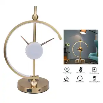 Светодиодная настольная лампа-будильник Красивые Стильные бесшумные настольные часы с базой для беспроводной зарядки 12 Вт переменного тока 100-240 В Настольная лампа-будильник