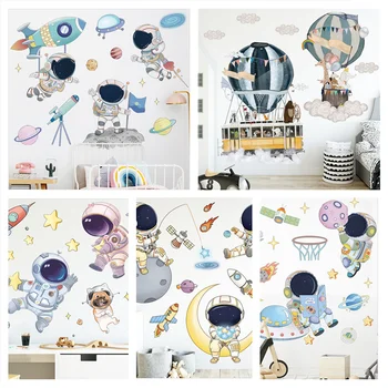 Наклейка на стену с изображением космического Астронавта для детской комнаты, Виниловые обои для спальни, Плакат для мальчиков, Самоклеящиеся наклейки для домашнего декора