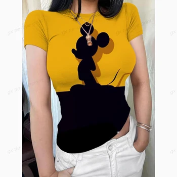Новая женская футболка с круглым вырезом и принтом Диснея с Микки Маусом, женская одежда с коротким рукавом, уличная одежда, топ в стиле хип-хоп, сексуальный пуловер, футболка