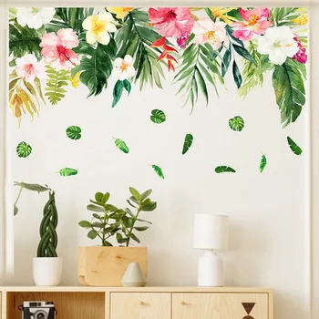 Растения, Зеленые листья, наклейки на стены, Цветочные Наклейки на стены, Съемные художественные фрески для гостиной, спальни, телевизора, дивана, фонового декора.