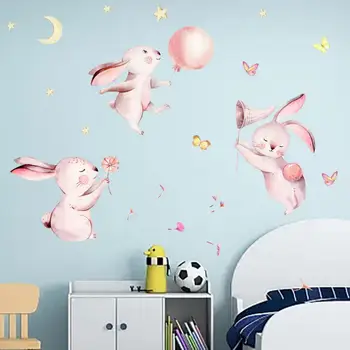 2шт Модная наклейка на стену с кроликом, легко наклеивается, создает атмосферу Без остатка, 30x90 см, наклейка на стену с милым рисунком кролика в детской комнате