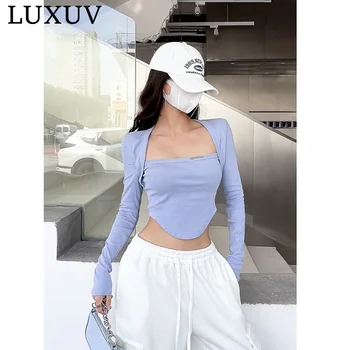 Женская футболка LUXUV с длинным рукавом и квадратным вырезом, весенне-осенняя новинка, узкий повседневный топ с неровным подолом, дизайн нижних рубашек для девочек