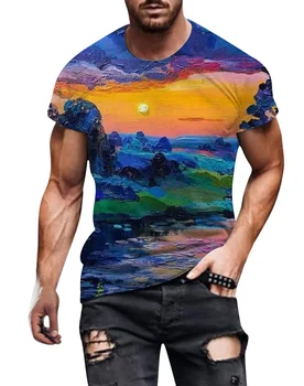 Красивая мужская футболка с 3D-пейзажем и принтом, модная футболка больших размеров 2023, повседневные топы для мужчин и женщин