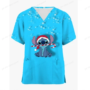 Униформа Диснея, женская рабочая рубашка медсестры с мультяшным принтом, халат с карманом, Рождественский медицинский халат медсестры