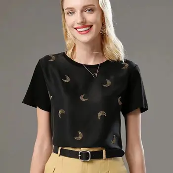 Женская атласная футболка с коротким рукавом, круглый вырез, темпераментный топ, Модные футболки для поездок на работу, женские топы M-5XL