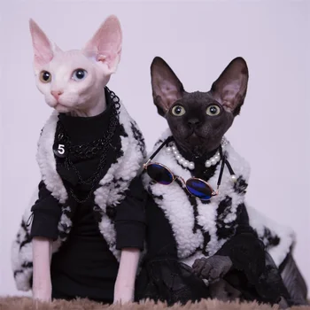 Зимняя теплая кошачья шуба с мультяшным анимационным принтом, жилет с застежками для одежды для кошек, толстая хлопковая одежда для кошек-сфинксов, котенков и щенков