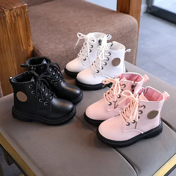 Осень-зима, новые однотонные легкие полусапожки для девочек, детские повседневные тонкие ботинки на нескользящем низком каблуке