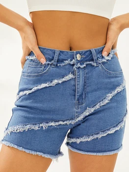 Женские летние короткие джинсовые шорты с высокой талией, джинсовые шорты с необработанным подолом, повседневные горячие брюки с карманами Оверсайз
