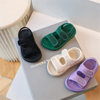 2023 Новые Летние Детские Сандалии, Сетчатая Дышащая обувь для девочек, Пляжные сандалии для мальчиков на мягкой подошве, Модная обувь для малышей