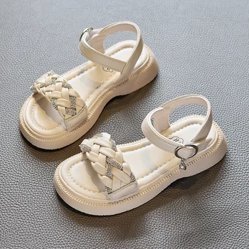 Летние детские сандалии с открытым носком на мягкой подошве, модные сандалии для девочек со стразами, 2023, Детская спортивная уличная детская пляжная обувь