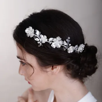 Повязки на голову с кристаллами, жемчугом, листьями и цветами, модные свадебные аксессуары для волос для женщин, повязки для волос для невесты и девочки