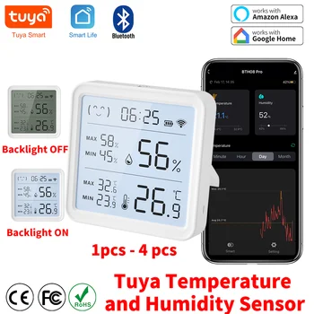 Датчик температуры и влажности Tuya с подсветкой Совместим с приложением Bluetooth Термометр-гигрометр с дистанционным управлением